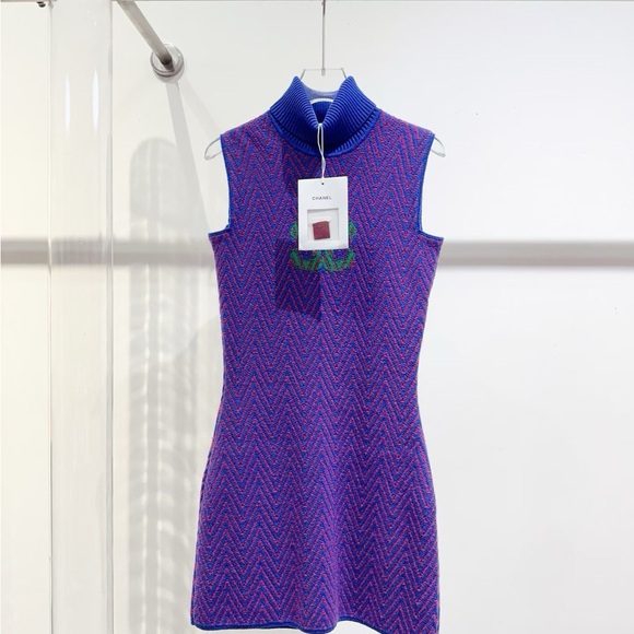 CHANEL Dresses & Skirts - 🚩steal authentic Chanel Blue and Purple Chevron Mini Dress